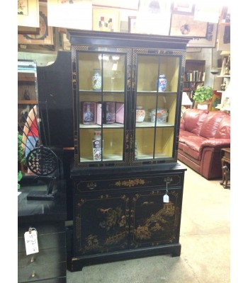 Black Lacquer Asian-Style China Cupboard